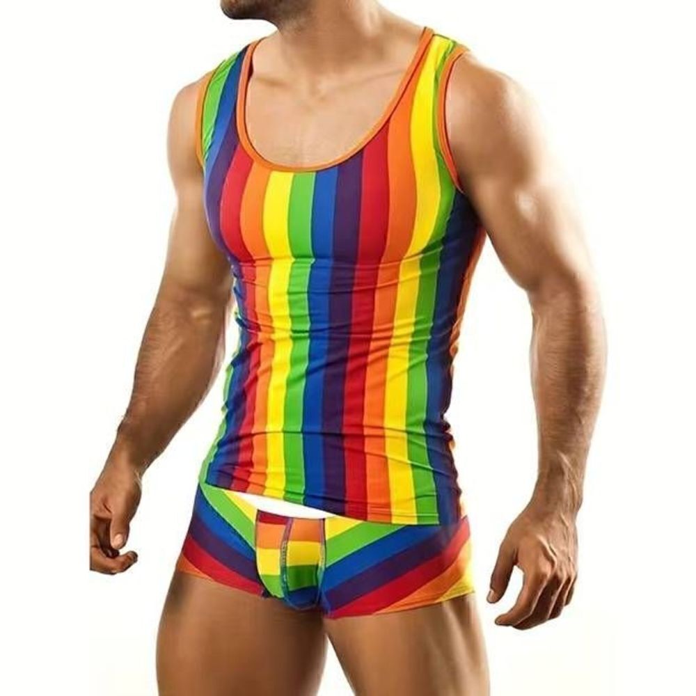 Pride Rainbow Pajama Sleeveless Short Set Men Large -O